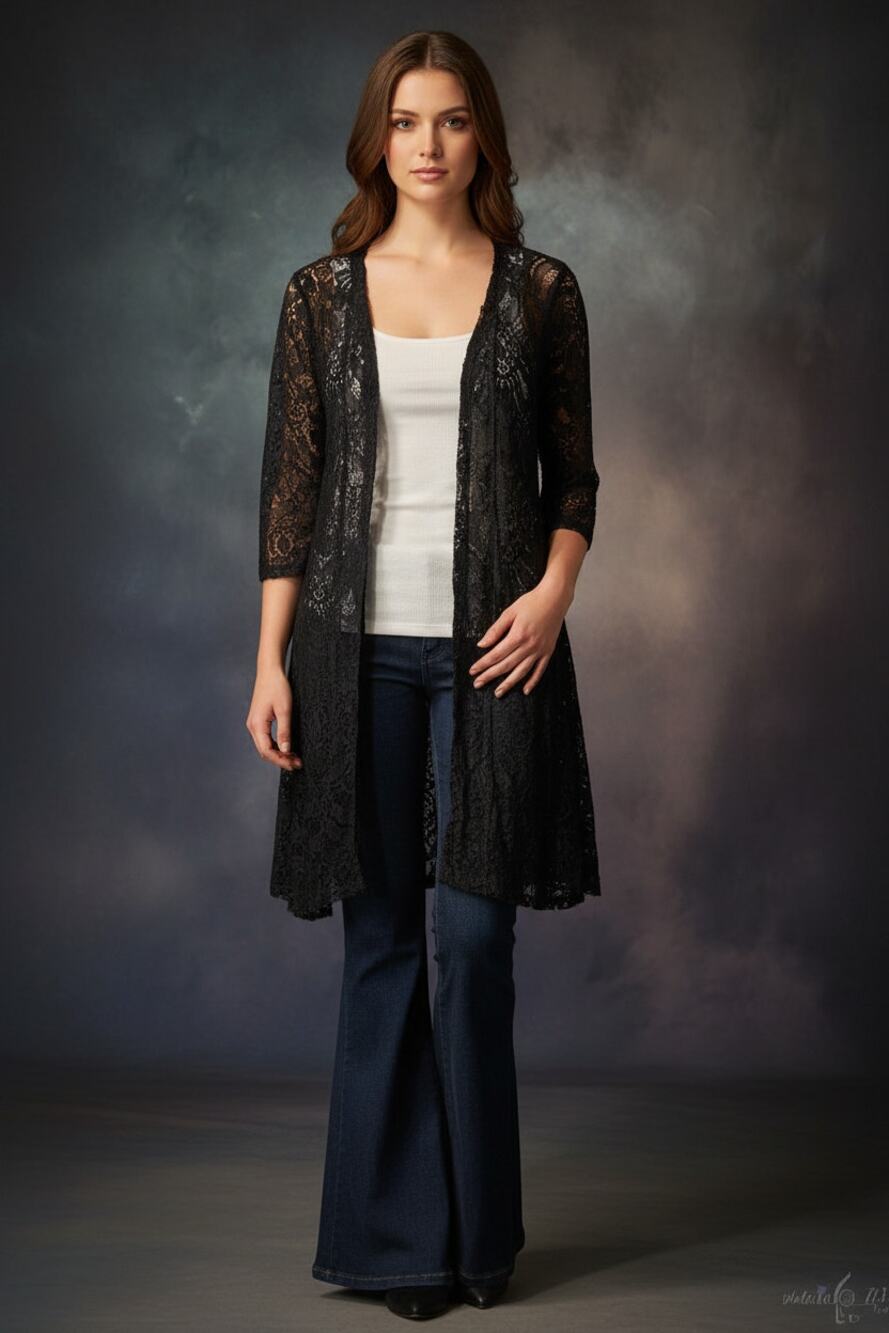 Origami Black Lace Button Cardigan